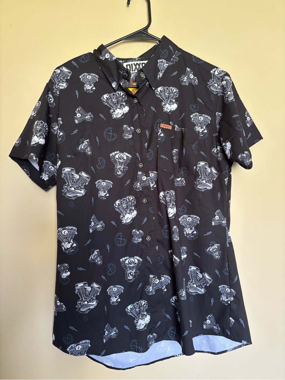 Dixxon Black Short-Sleeve Engine Print Button-Up Shirt